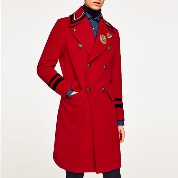 Zara Jackets & Coats Nwt Zara Man Red Long Military Wool Coat